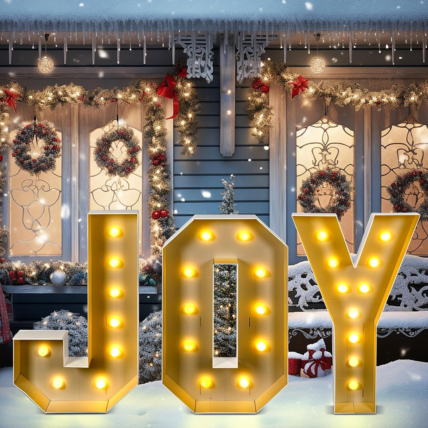 Letrero de Navidad iluminado con luces LED gigantes, letras de alegría iluminadas, letrero grande de Navidad para patio, decoración de marquesina a