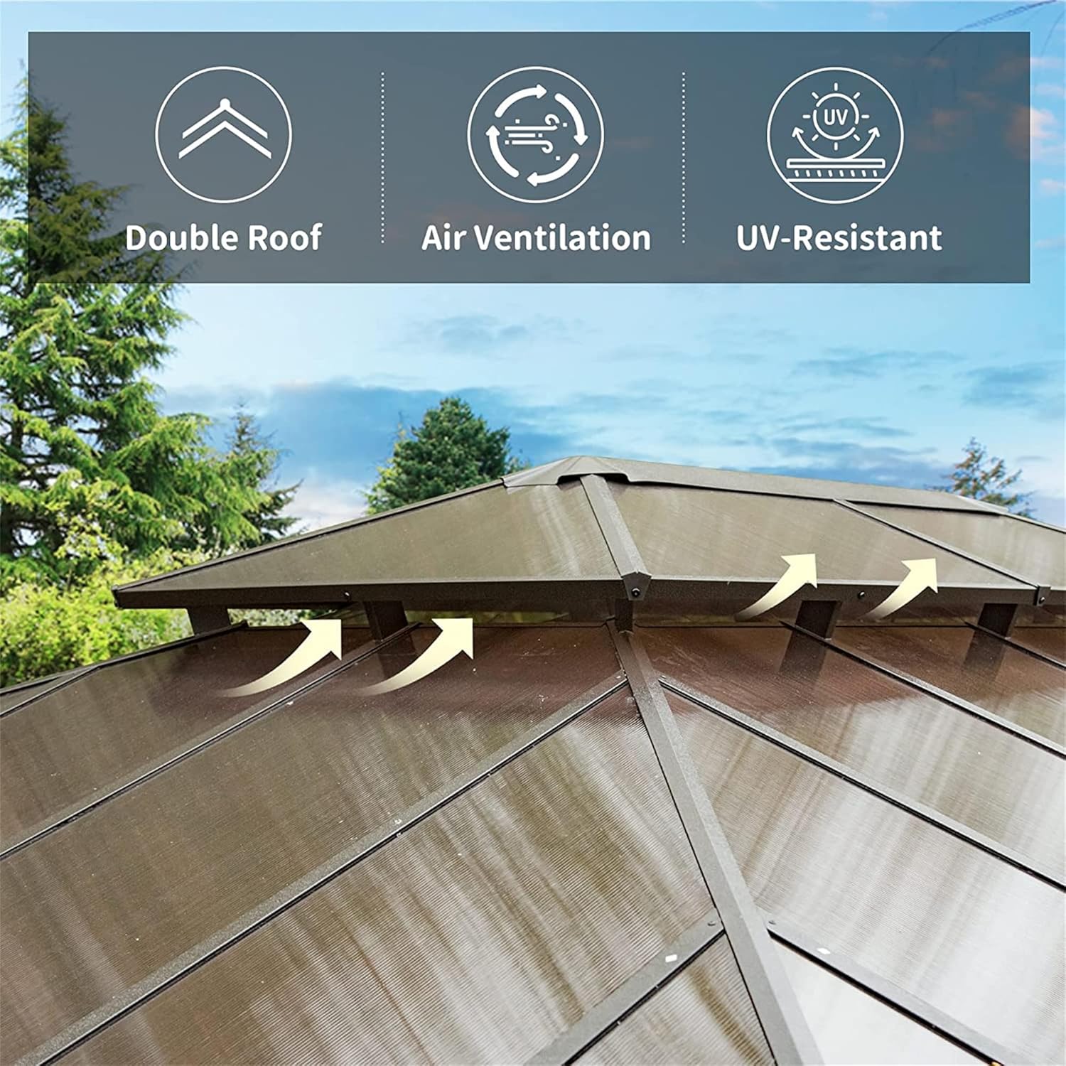Gazebo de techo rígido de 12 x 16 pies, marco de aluminio con doble techo con mosquitera y cortinas, pérgola impermeable permanente para exteriores