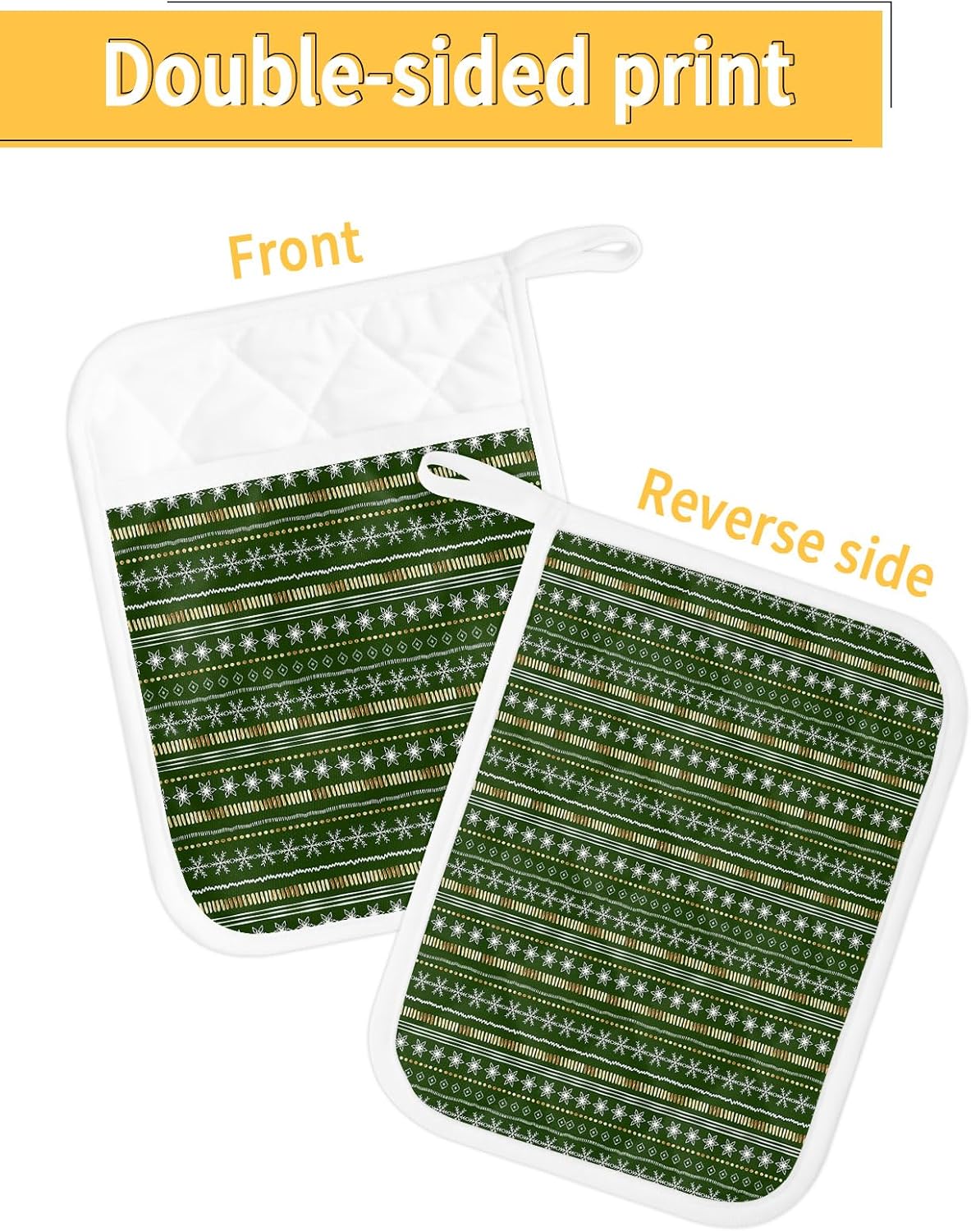 Juego de 2 agarraderas verdes de Navidad para cocina, antideslizantes y aislantes de calor, juego de agarraderas de tela de toalla con bolsillo,