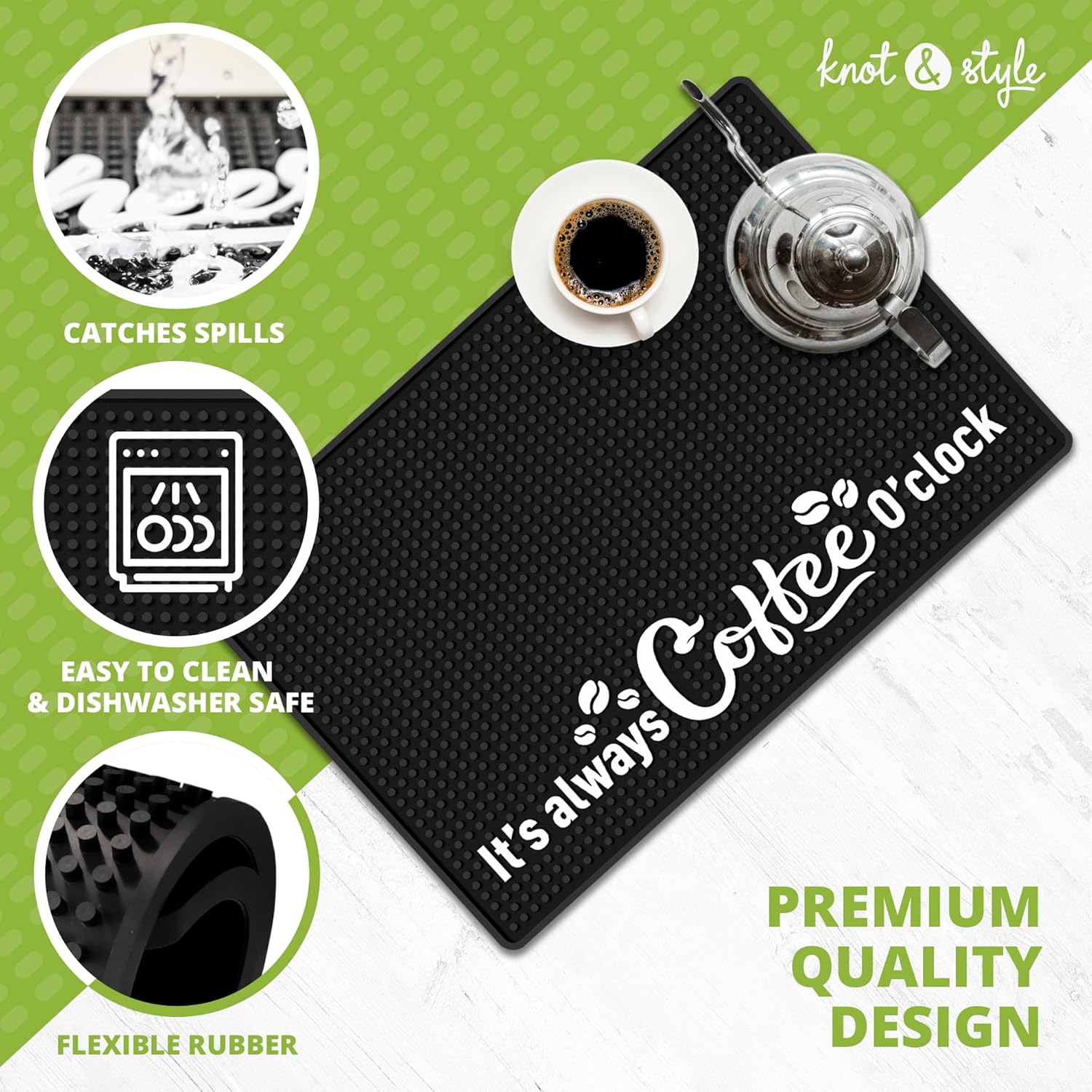 Tapete prémium para barra de café (18 x 12 pulgadas), tapete absorbente y silicona antideslizante, perfecto para cafeteras, máquinas de café expreso