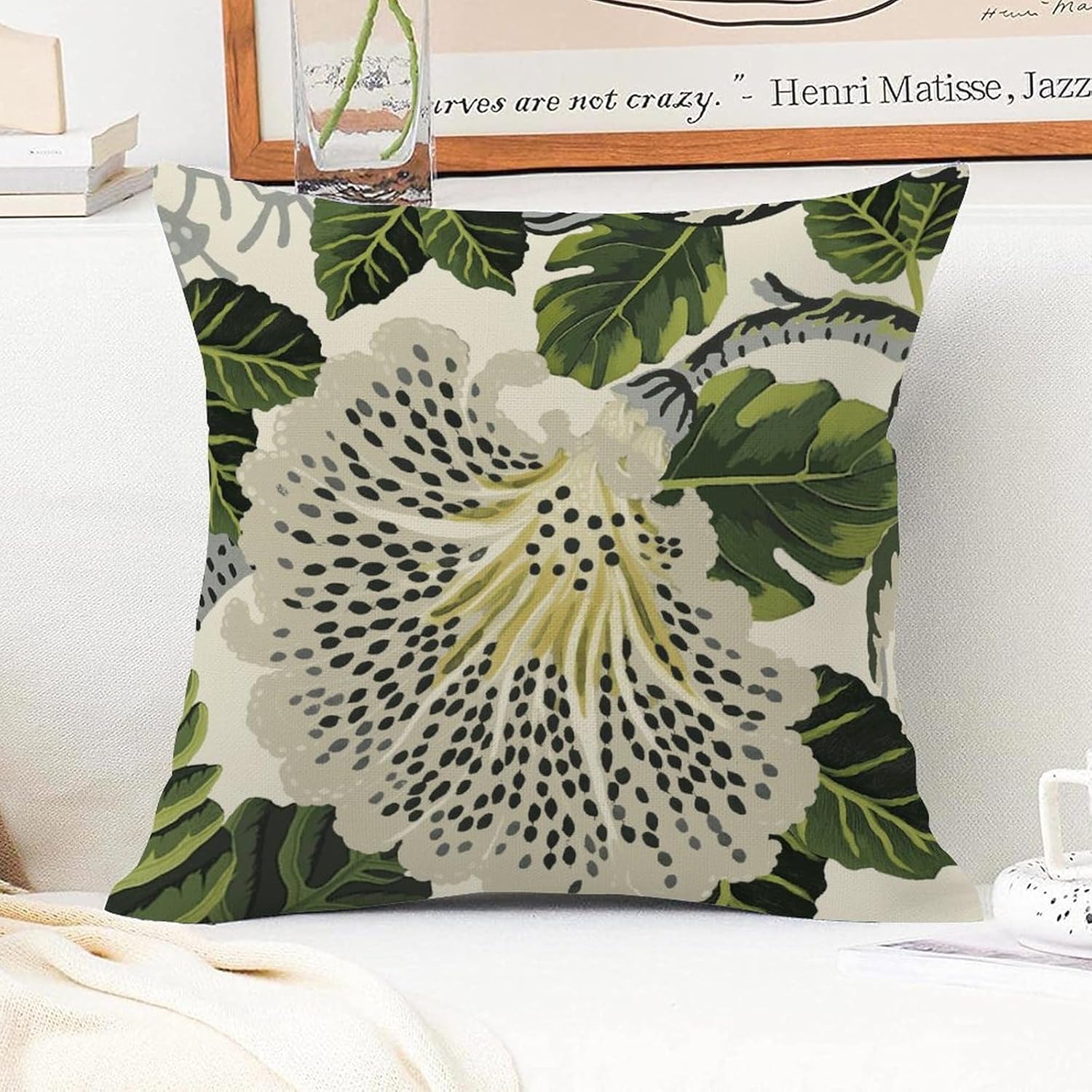 Funda de cojín de lino de estilo chinoiserie verde turquesa con cremallera de 18 x 18 pulgadas, fundas de almohada para sala de estar, dormitorio,