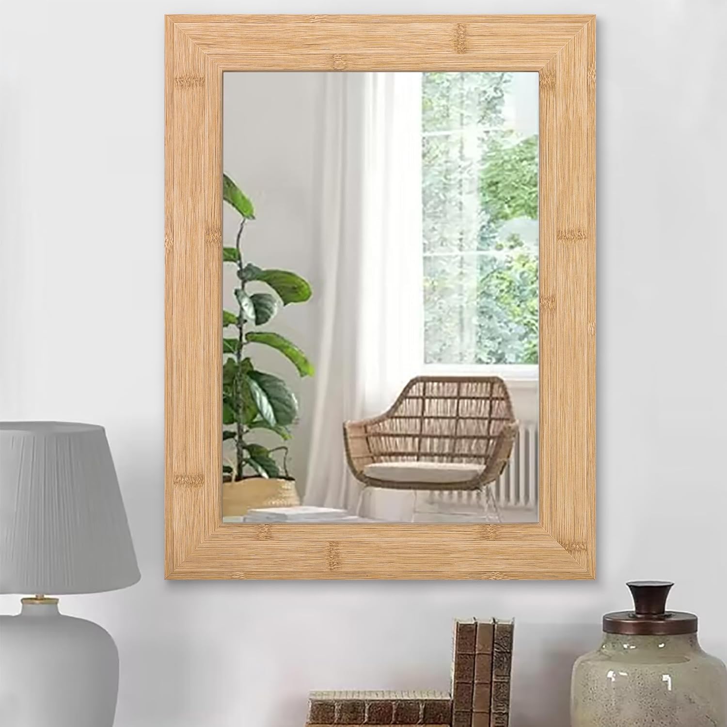 Espejo rectangular con marco de madera rústica para montar en la pared, espejo de pared antiguo para tocador de granja, dormitorio, baño, sala de