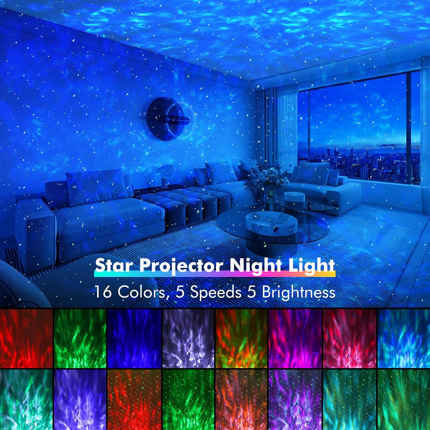 Kmorbsod Proyector de estrellas, proyector de galaxia para dormitorio, control remoto y altavoz Bluetooth de ruido blanco, luces LED de noche de 16