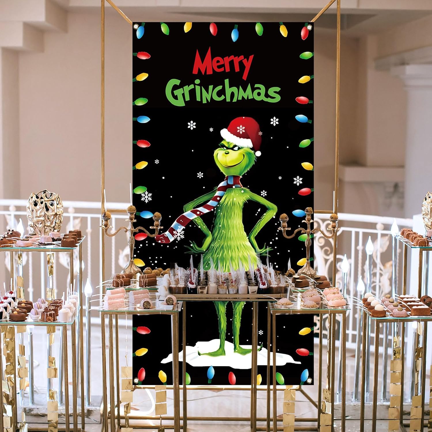 Vohado Merry Grinchmas – Cubierta de puerta de Navidad, Whoville, decoración de fiesta de invierno, decoración de porche frontal, fondo para