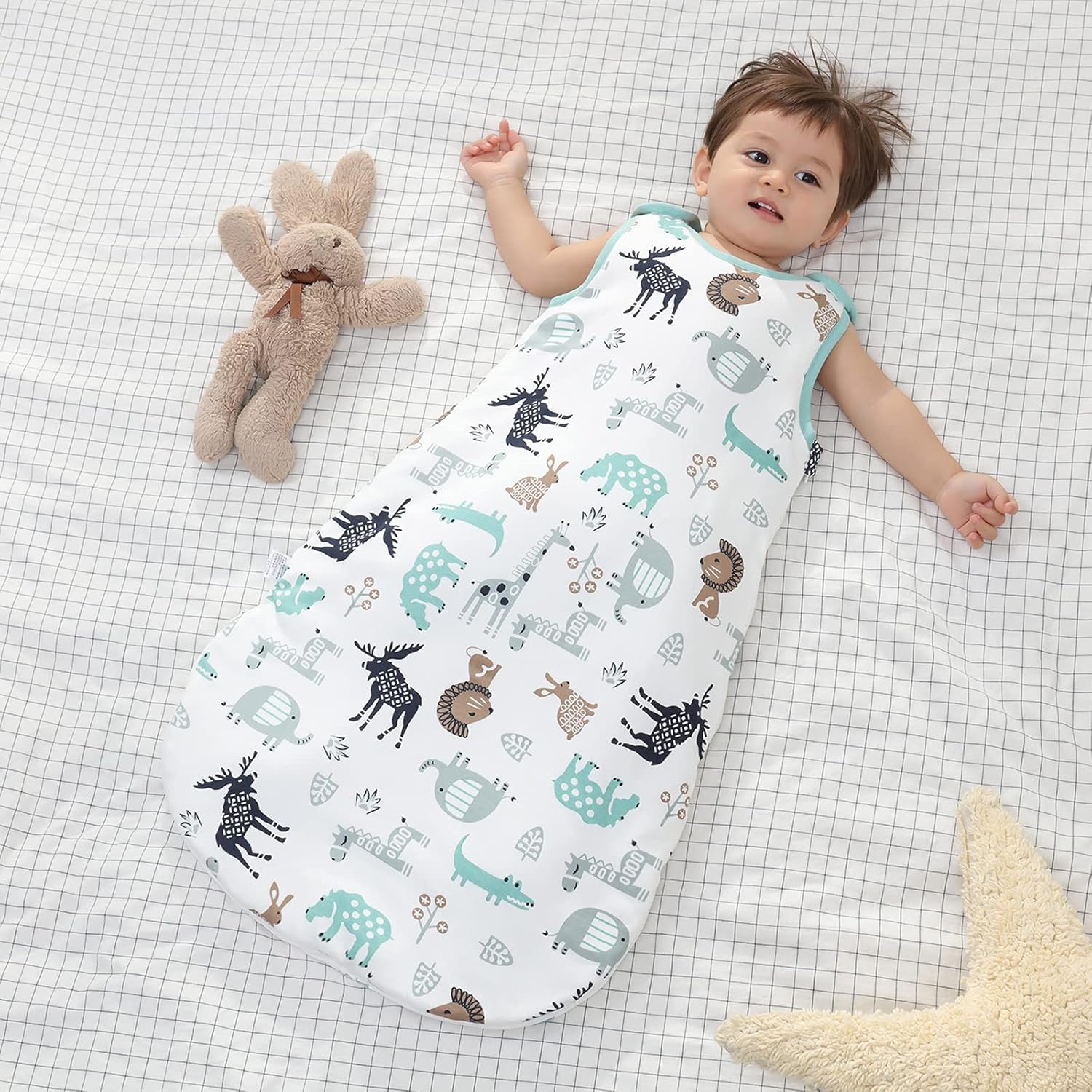 Mosebears Saco de dormir para bebé con cremallera de 2 direcciones, saco de dormir de algodón de 2.5 tog unisex (ciervos, 18-24 meses)