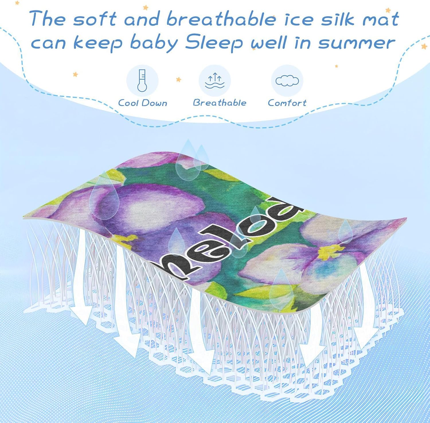Custom Watercolor Flowers Crib Mattress Protector Pad for Boys Girls Baby Ice Silk Mat Bed Crib Mattress Pad Cover Cooling Mattress Topper Play Mat
