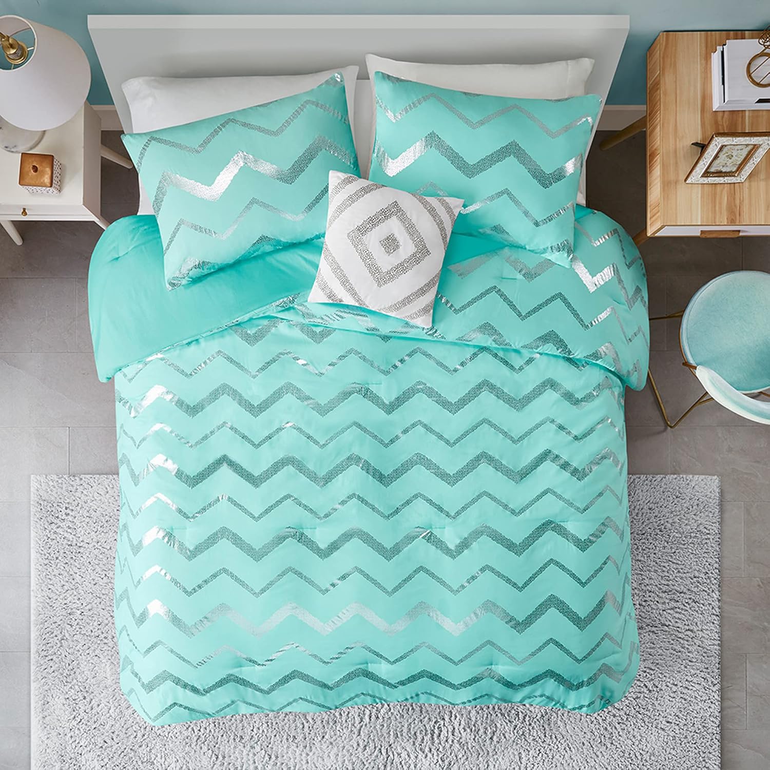 Codi Juego de ropa de cama turquesa para adolescentes, tamaño individual, juego de edredón azul para adolescentes, 3 piezas, cálido para todas las