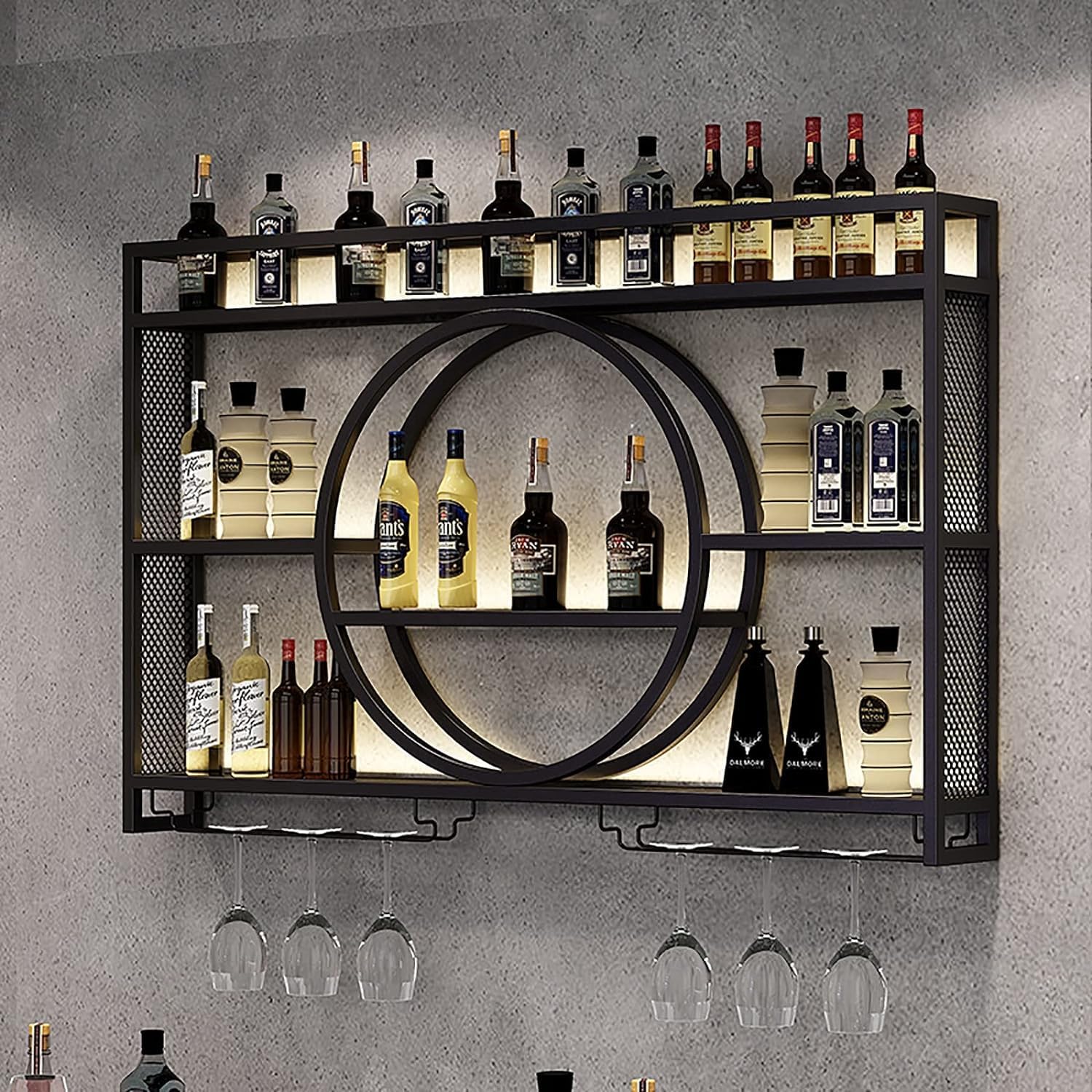 SHENJIA Estantes para vino de pared, estante de vino de bar, estante de almacenamiento de vidrio de copas de champán, soporte para botellas de
