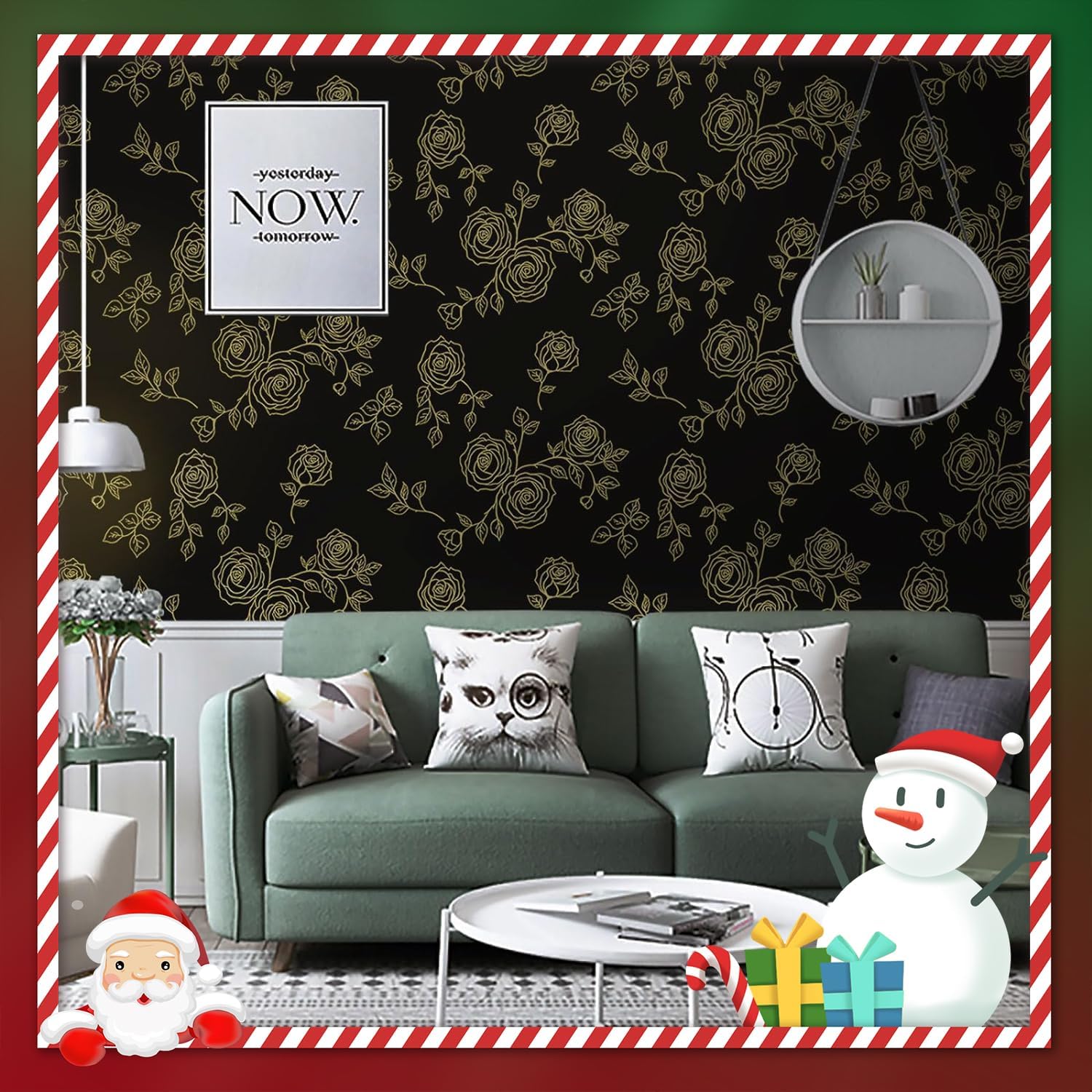 Yun-aeon Papel tapiz floral dorado y adhesivo de 17.3 x 300 pulgadas, papel de contacto moderno, geométrico, extraíble, autoadhesivo, para