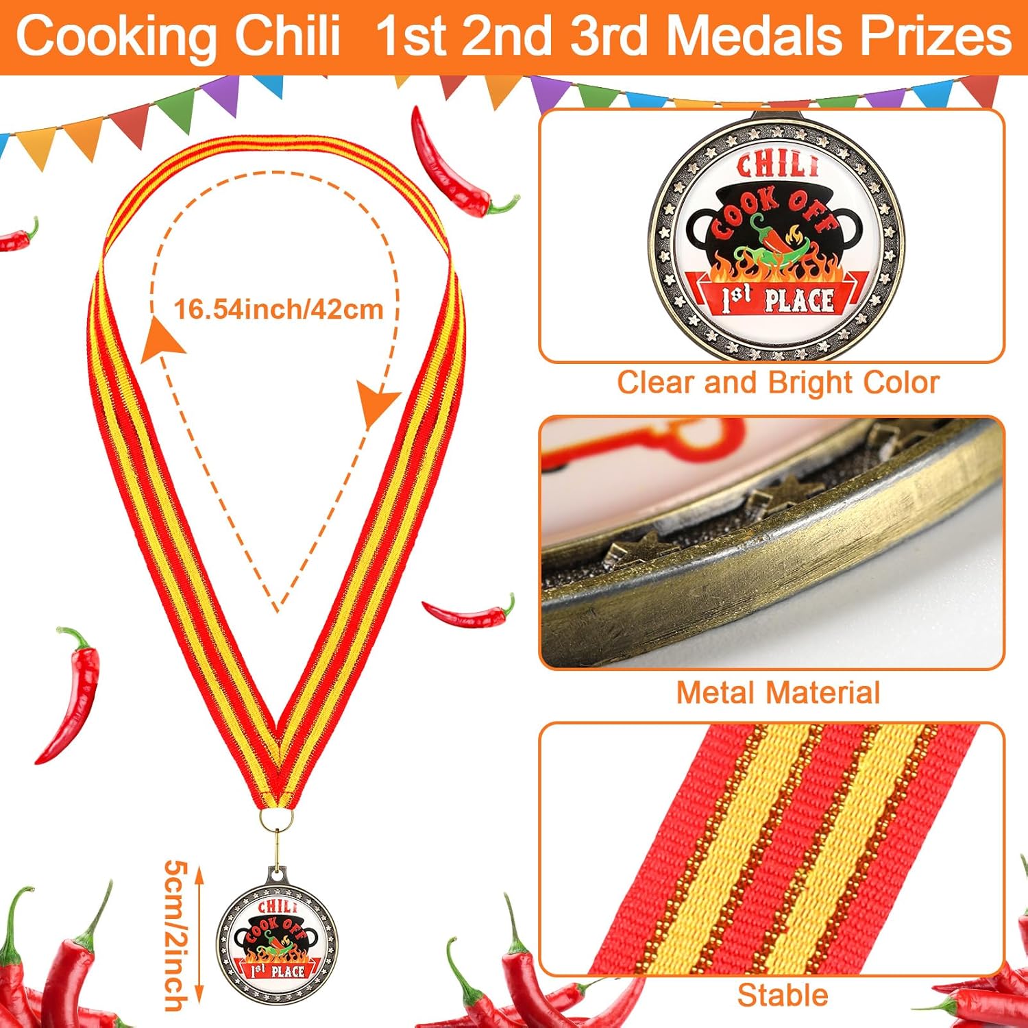 Mepase Juego de 6 medallas de premio de Chili Cook off para cocinar, delantal de chile para cocinar, 1, 2, 3er premio, juego de 3 medallas para