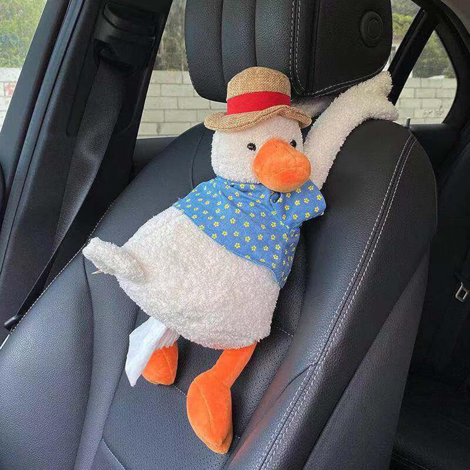 belupai Soporte de pañuelos de coche de pato de felpa, caja de pañuelos creativa para asiento de automóvil, divertida caja de almacenamiento de