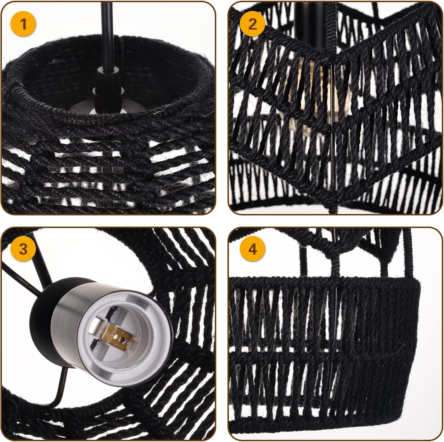 Arturesthome Lámpara de araña negra de metal de cuerda de cáñamo de mimbre, retro hogar colgante lámpara de iluminación de techo dormitorio cocina