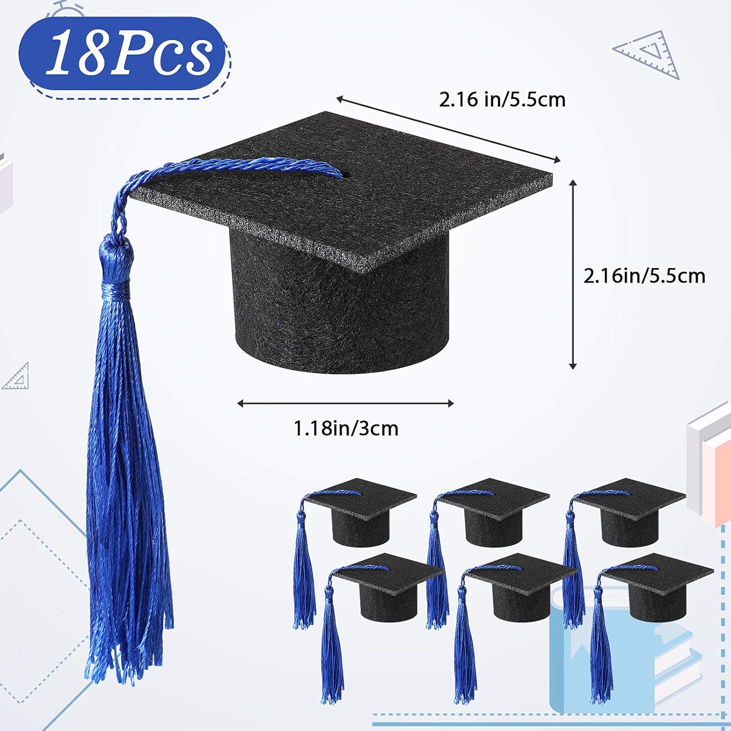 18 mini gorras de graduación 2024 con borlas, decoración para botellas de vino de graduación, licenciatura, graduación, sombrero, decoraciones de