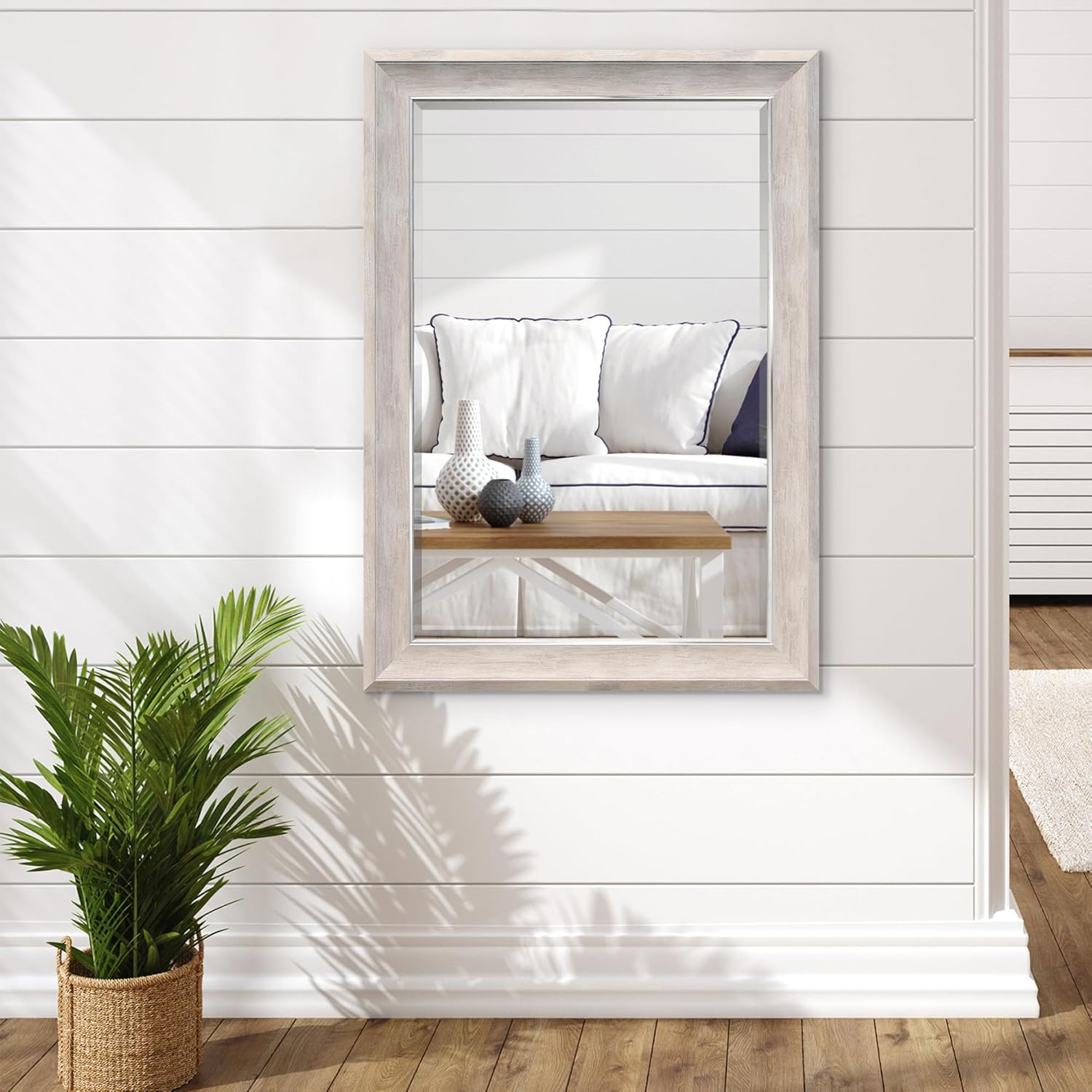 Americanflat Espejo de pared enmarcado de madera crema envejecida de 30 x 42 pulgadas, espejo de pared para baño, sala de estar, entrada y espejo