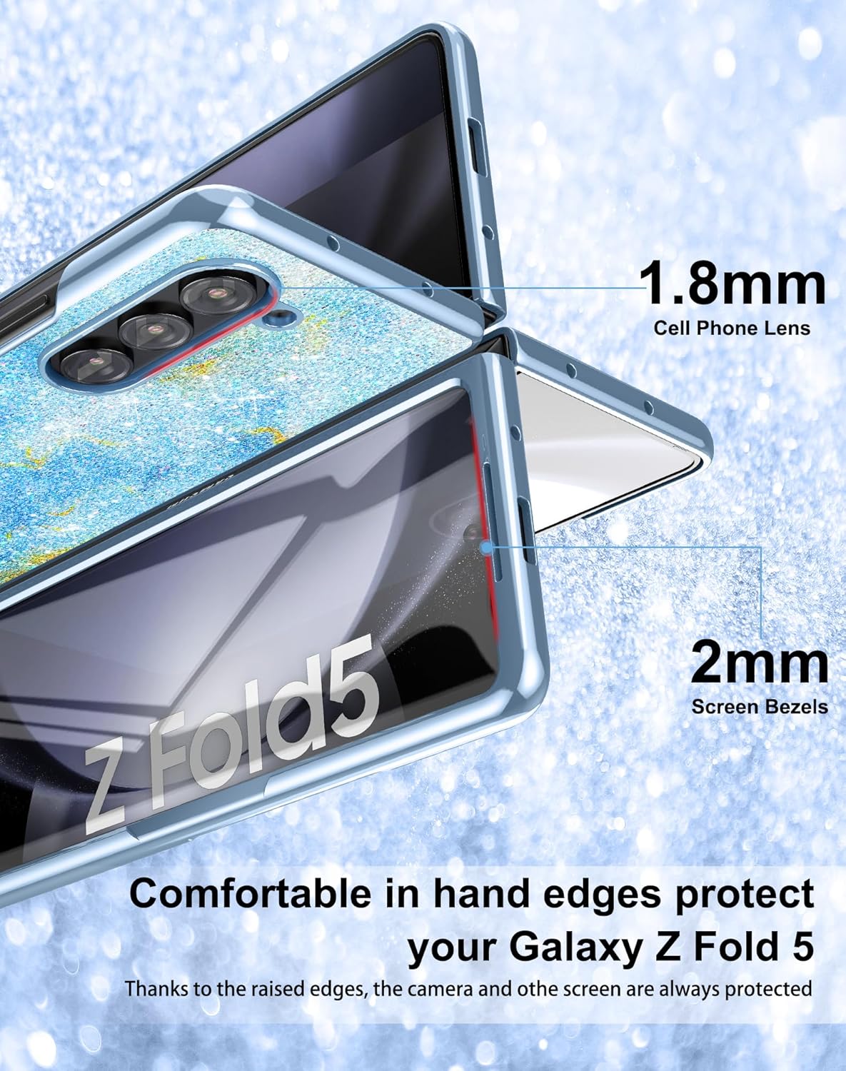 DDJ Funda para Samsung Galaxy Z Fold 5, funda rígida de policarbonato brillante con diamantes de imitación para mujeres y niñas, funda brillante
