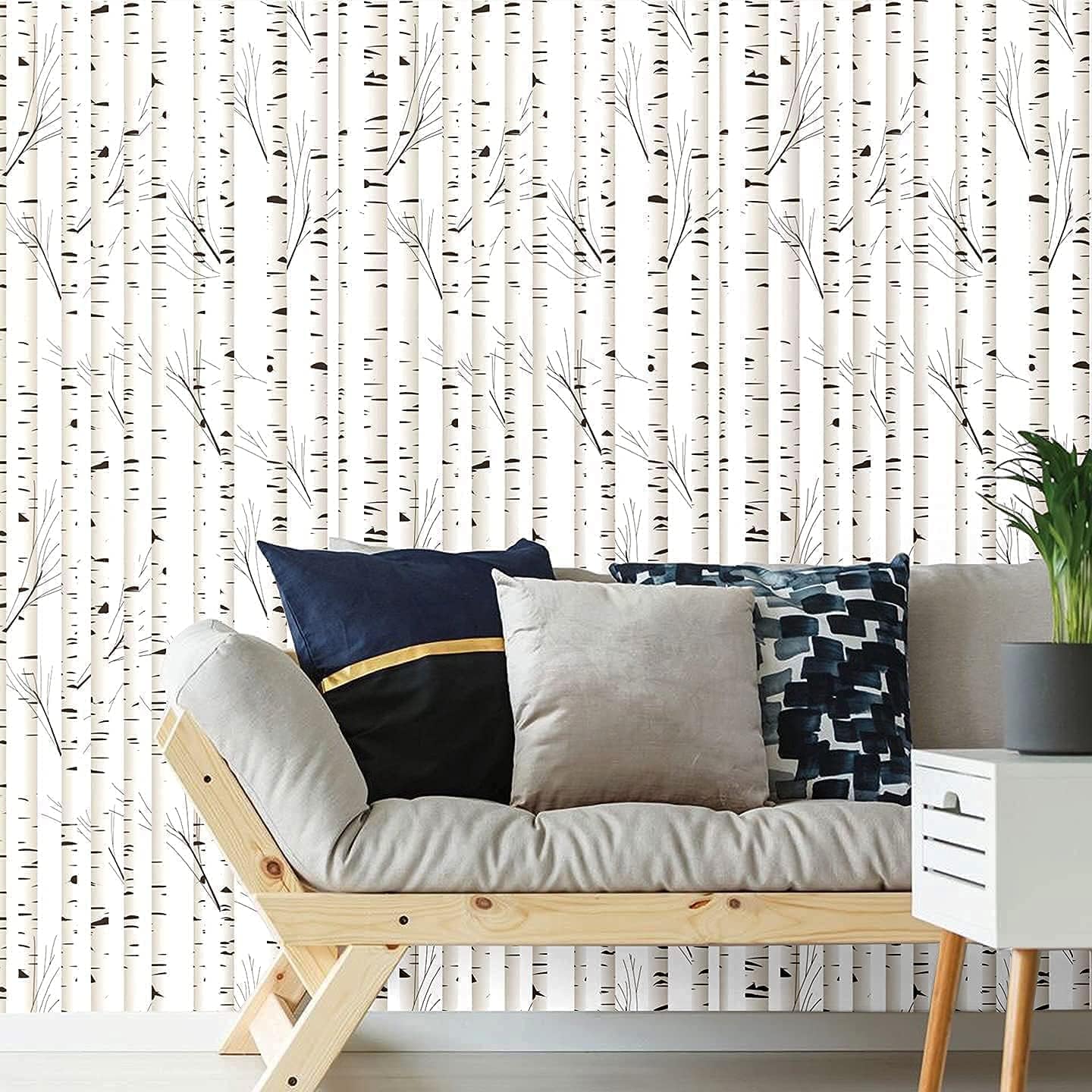 Blooming Wall Papel tapiz minimalista neutro de abedul autoadhesivo para decoración de pared (17.7 x 118 pulgadas)