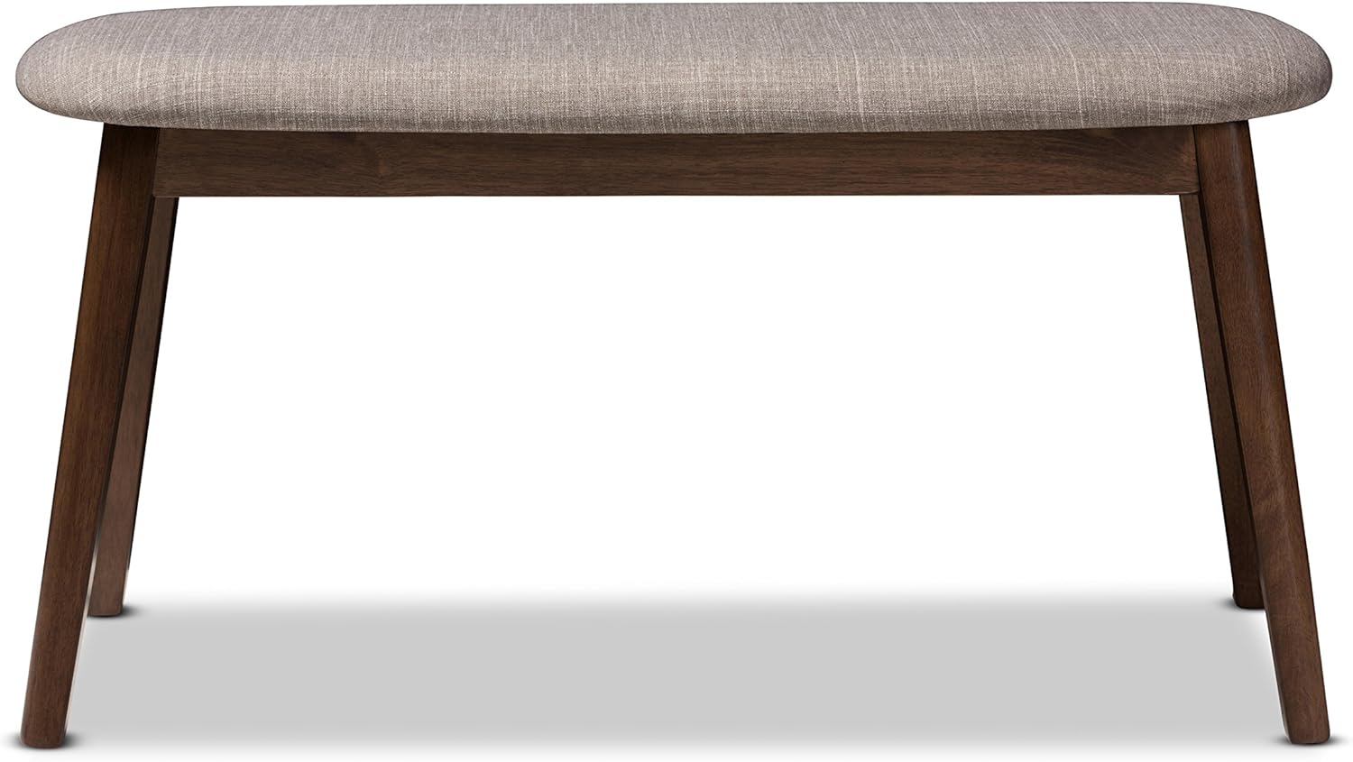 Baxton Studio Easton Mid-Century – Banco de madera tapizado de tela gris claro con acabado de nogal