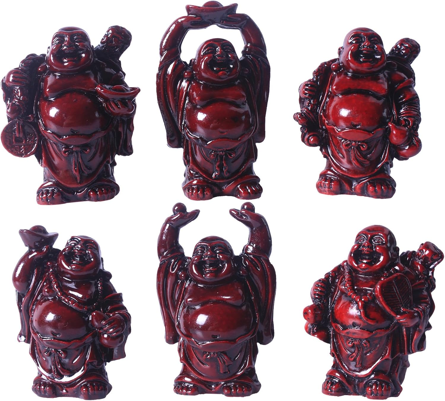BRABUD – Juego de 6 figuras de resina roja de Buda sonriente de 2.5 pulgadas, buen regalo y colección (rojo grande)
