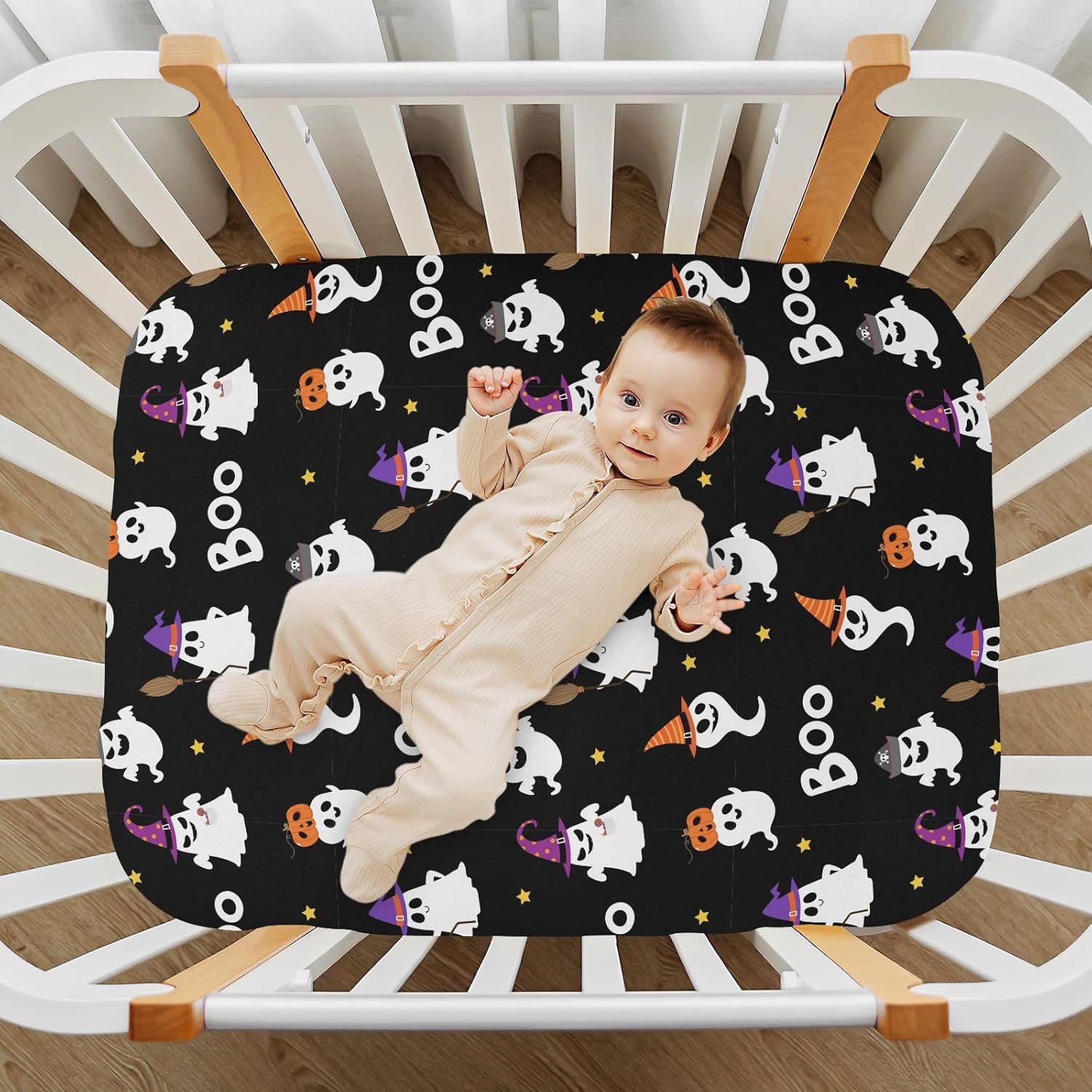Sábana bajera ajustable para cuna de bebé, con bonito diseño de fantasma, para guardería, para niños y niñas, para cuna, mini cuna, 52 x 28 pulgadas