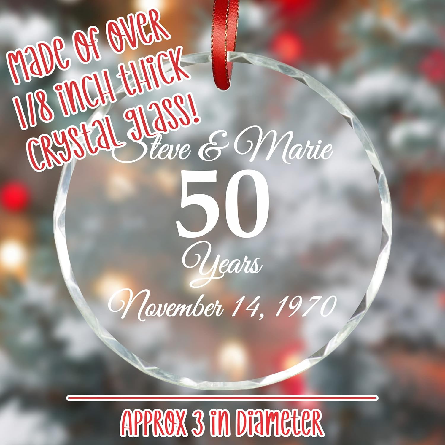 Adornos de Navidad personalizados decoración de Navidad, adorno de cristal de cristal, adorno de Navidad de año de boda, decoración personalizada de