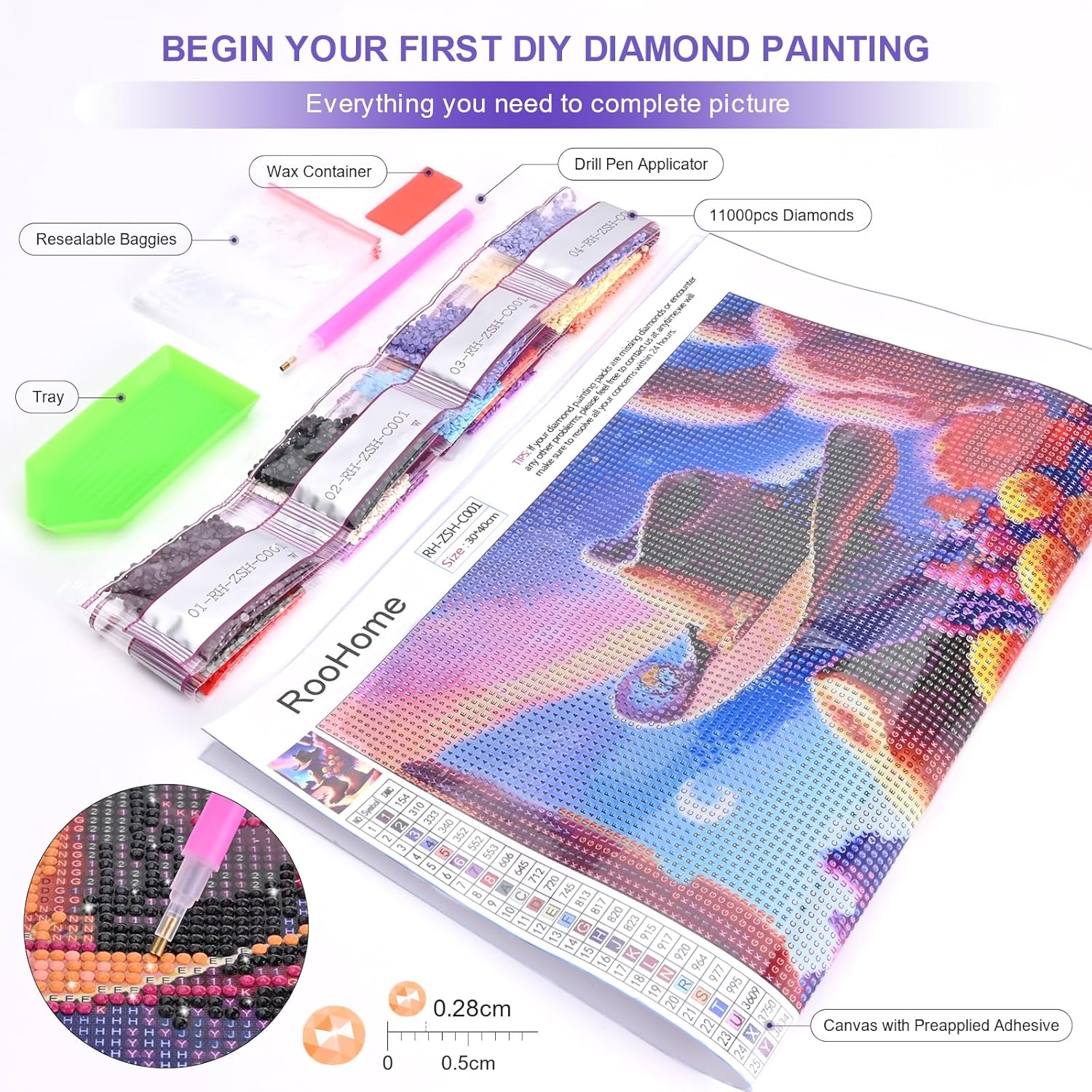 ROOHOME Kit de pintura de diamantes con sombrero de bota de flores de fantasía, kit de arte redondo de diamante 5D para adultos y niños, kit de