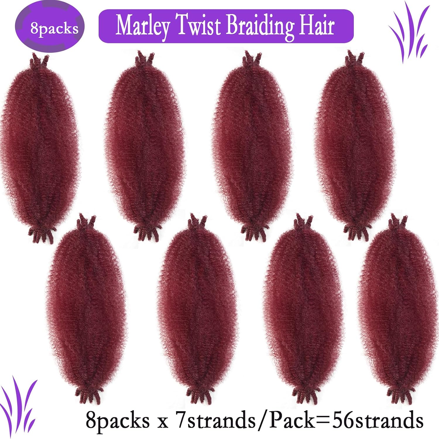 Pelo afro Springy Twist Borgoña, 18 pulgadas, cabello cubano rizado Marley Twist para trenzar, presuave sintético para rastas sintéticas