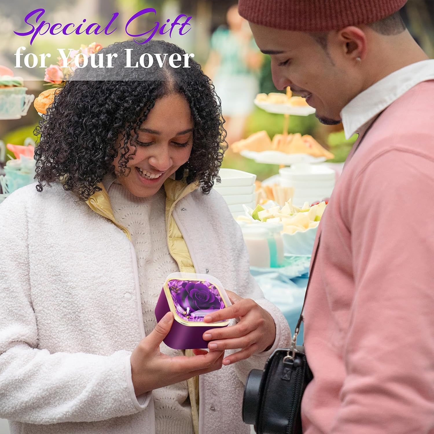 AK KYC Flor preservada, rosa, flores eternas, regalos para el día de San Valentín, incluye un exquisito collar y aretes para esposa, novia, para