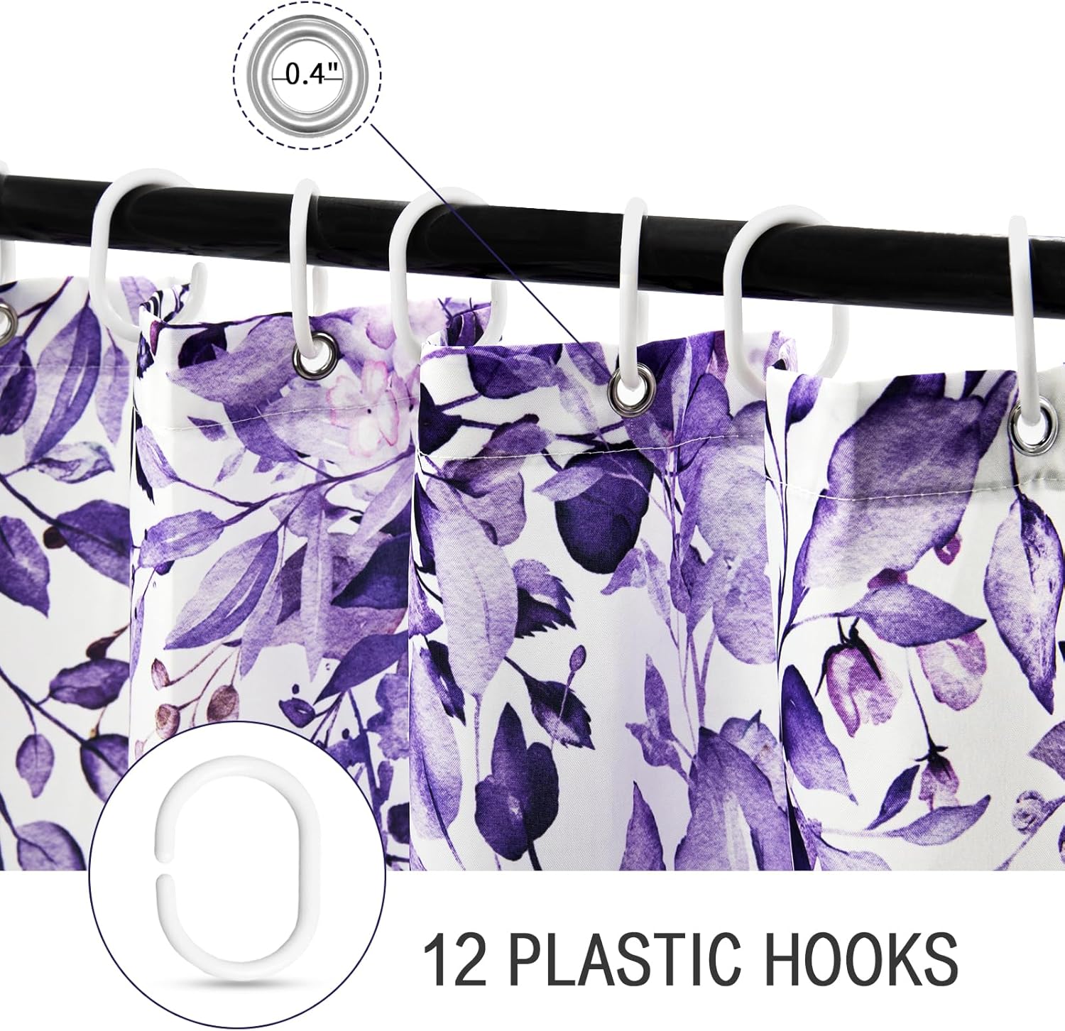 Gibelle Cortina de ducha pequeña de 36 x 72 pulgadas, cortina de ducha estrecha con flores moradas para baño, juego de cortina de ducha de tela de