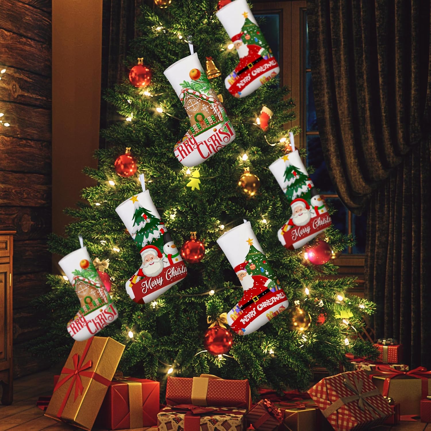 Aodaer 12 medias de arpillera de sublimación de Navidad lisas para colgar en el árbol, chimenea, impresión de transferencia de calor, decoración
