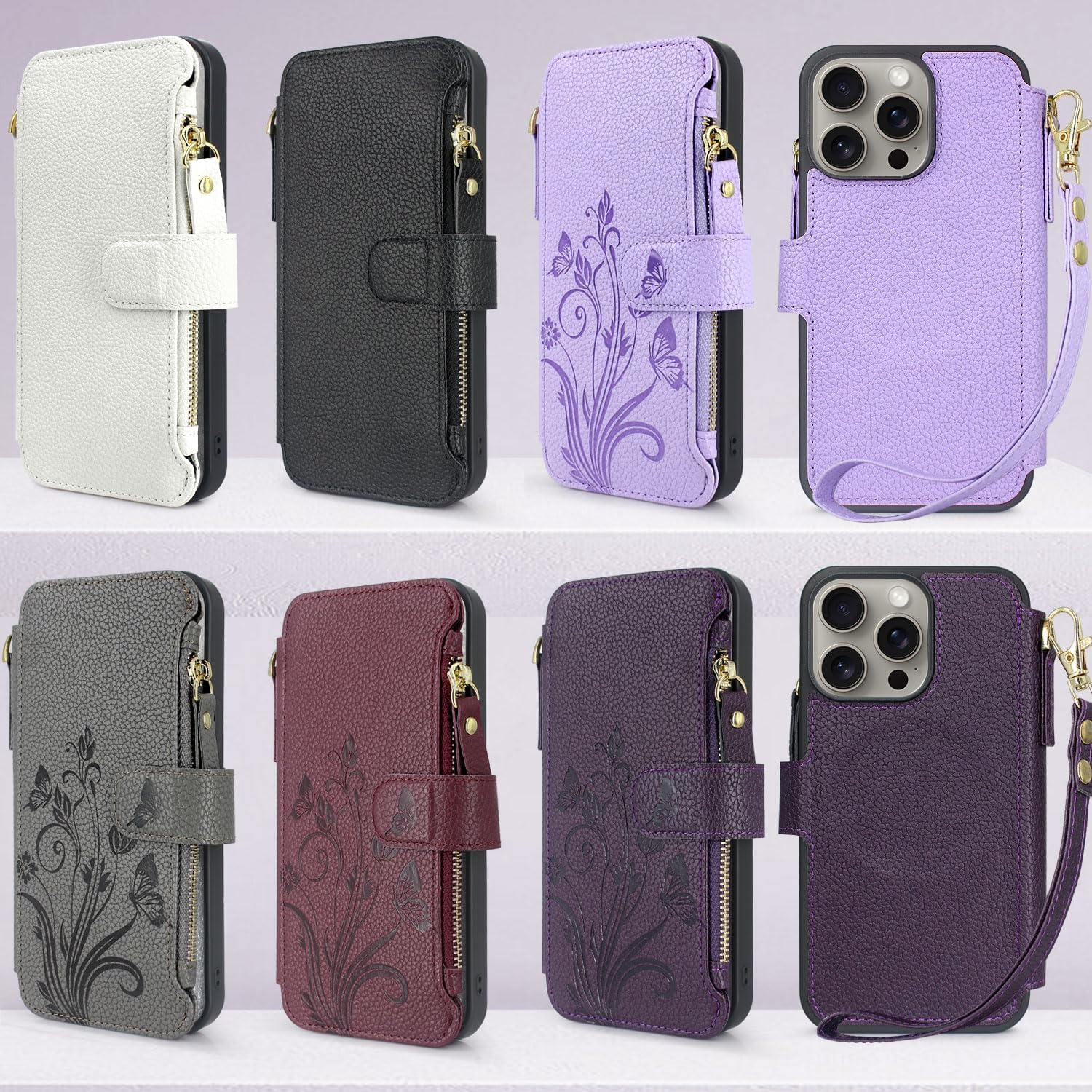 Lacass Funda compatible con MagSafe Case Wallet para iPhone 15 Pro Max de 6.7 pulgadas, 3 tarjeteros con cremallera de piel, cierre magnético,