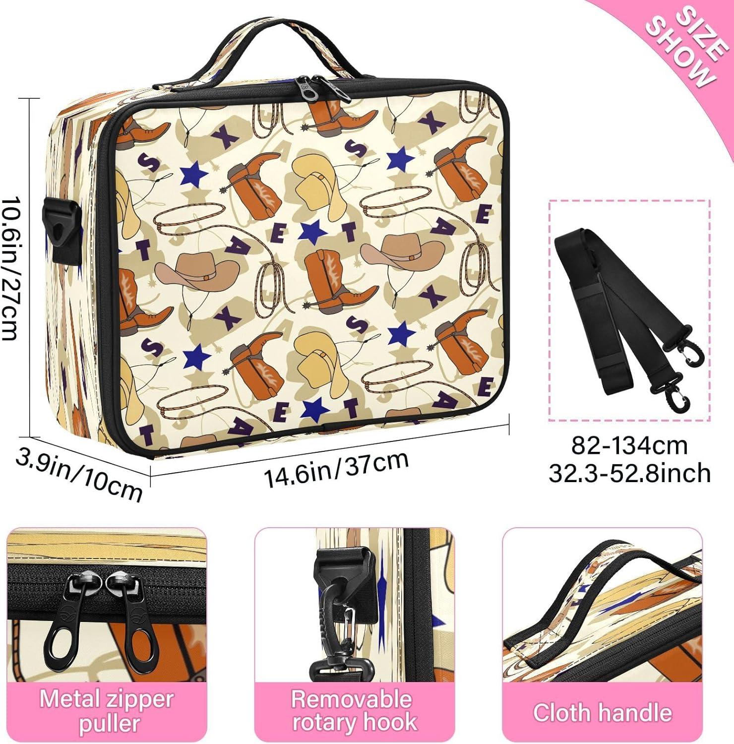 Botas vaqueras sin costuras, sombrero de maquillaje, bolsa de cosméticos, artículos de tocador, bolsa de viaje, organizador de maquillaje, bolsa de