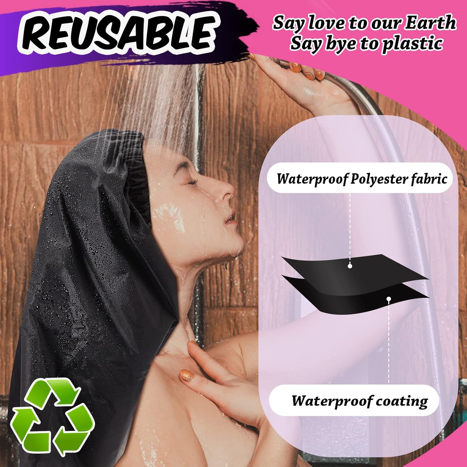 Gorro de ducha trenzado grande, gorro de ducha grande para trenza, ajustable y plegable, gorro de ducha trenzado con lazo de secado, gorro de ducha