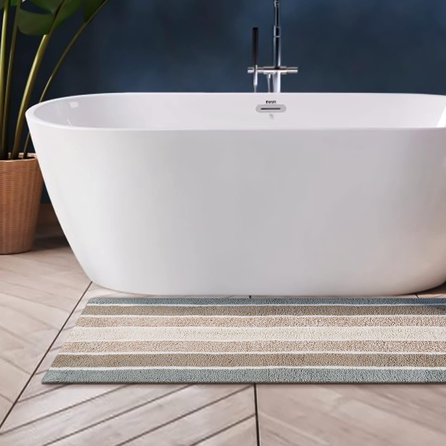 THE BEER VALLEY Alpine Stripe – Alfombra de baño de 24 x 60 pulgadas, color gris beige, suave y absorbente, antideslizante, alfombra de baño larga,