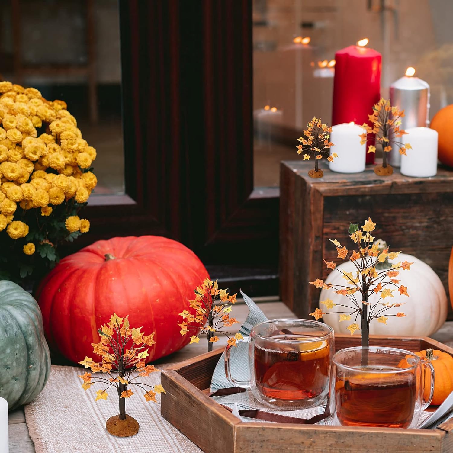 6 piezas de mini árboles de decoración pequeños de ramas navideñas, árboles de pueblo, árboles artificiales, árboles en miniatura, aldea, árbol para