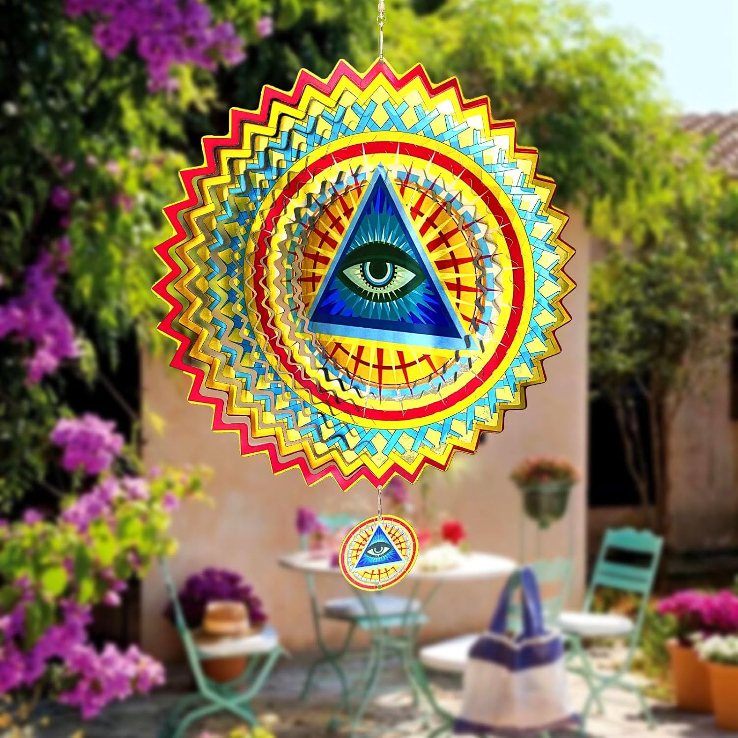 AlanBodo – Molinillo de viento cinético y escultura de ojo que todo lo ve, colgantes de metal de 12 pulgadas para decoración de patio y jardín,