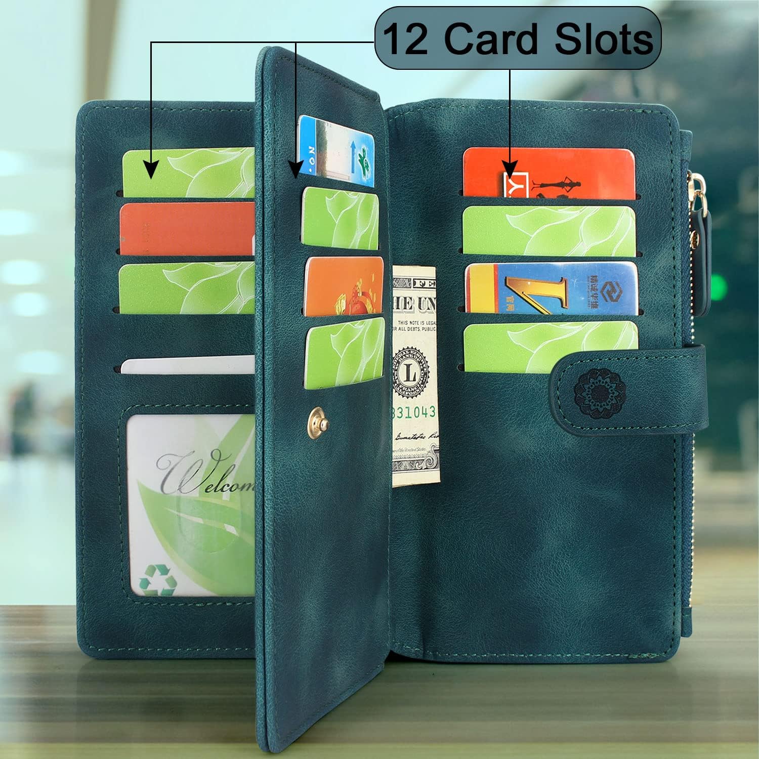 Harryshell Funda de piel con cremallera magnética desmontable y bolsillo para monedas, 12 ranuras para tarjetas, correa de muñeca para Motorola Moto