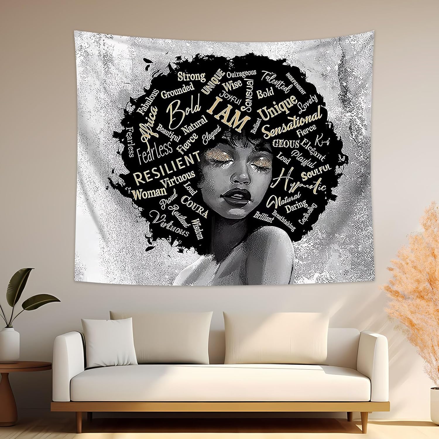 Yieldeer Tapiz afroamericano para pared, tapiz de mujer negra, tapiz para colgar en la pared, decoración africana, citas inspiradoras, tapices