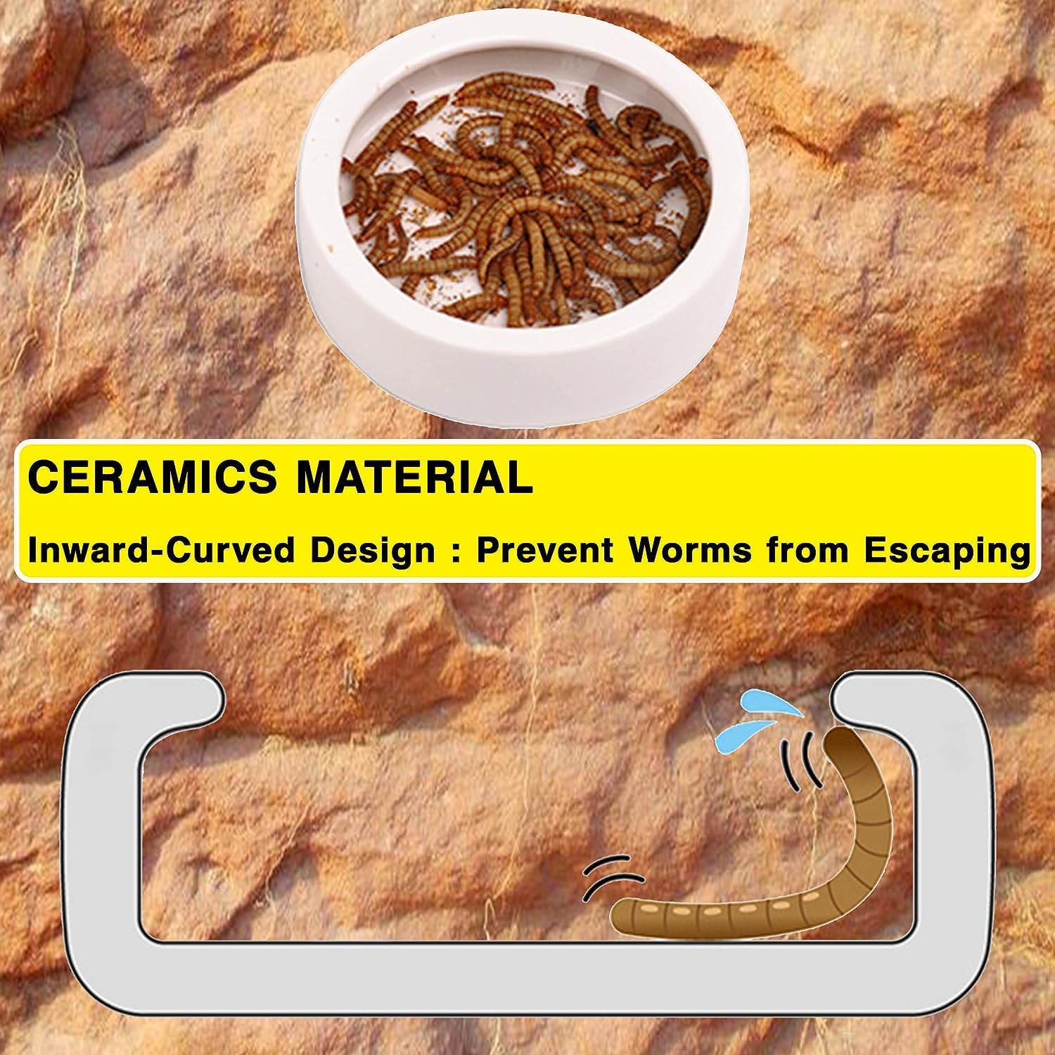 2 cuencos de cerámica para reptiles con pinzas para tortuga, lagarto, barbudo, dragón, rana, leopardo, gecko, serpiente, camaleón, (mediano, 2.68