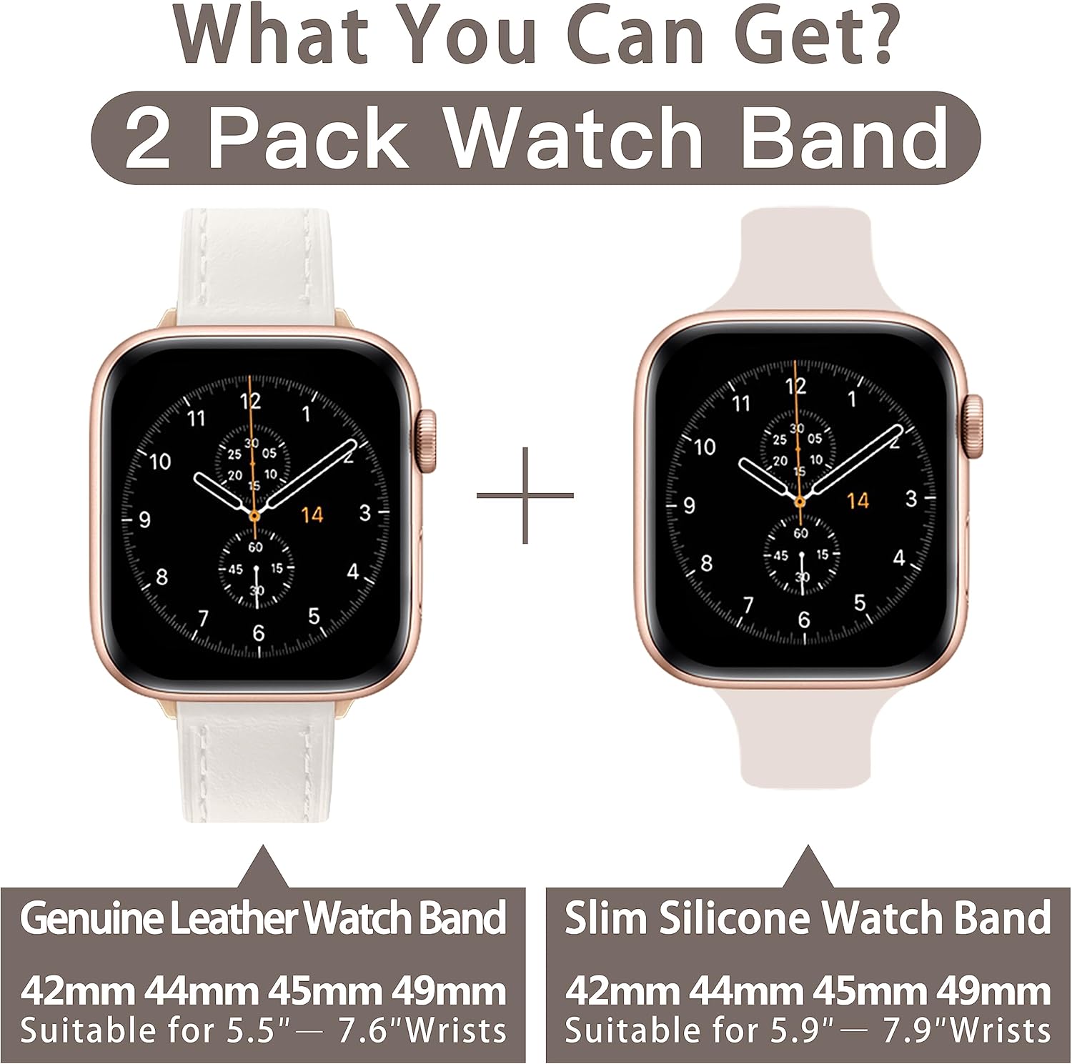 Correas delgadas de cuero compatibles con Apple Watch de 1.496 in 1.575 in 1.614 in 1.654 in 1.732 in 1.772 in 1.929 in, correa de cuero de grano