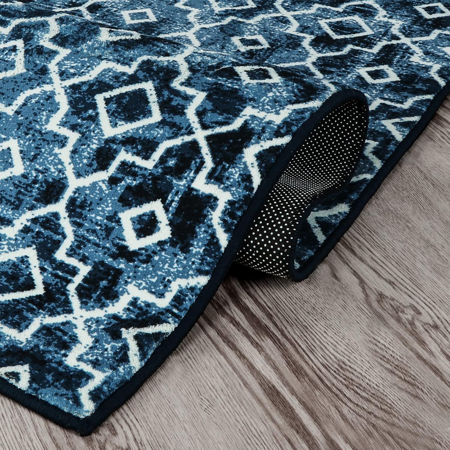 Wonnitar Alfombra marroquí lavable de 2 x 6 pies, color azul, antideslizante, para entrada, alfombra envejecida, moderna, geométrica enrejada, para