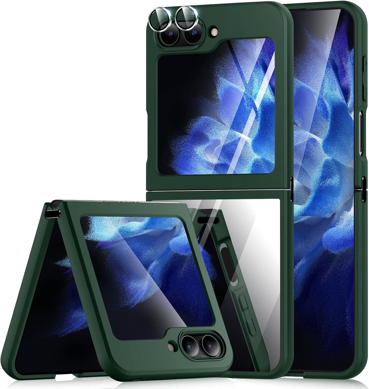 MALEWOLF Funda protectora para Samsung Galaxy Z Flip 5, antiarañazos Flip 5 protector de pantalla secundaria y protector de cámara con conector de
