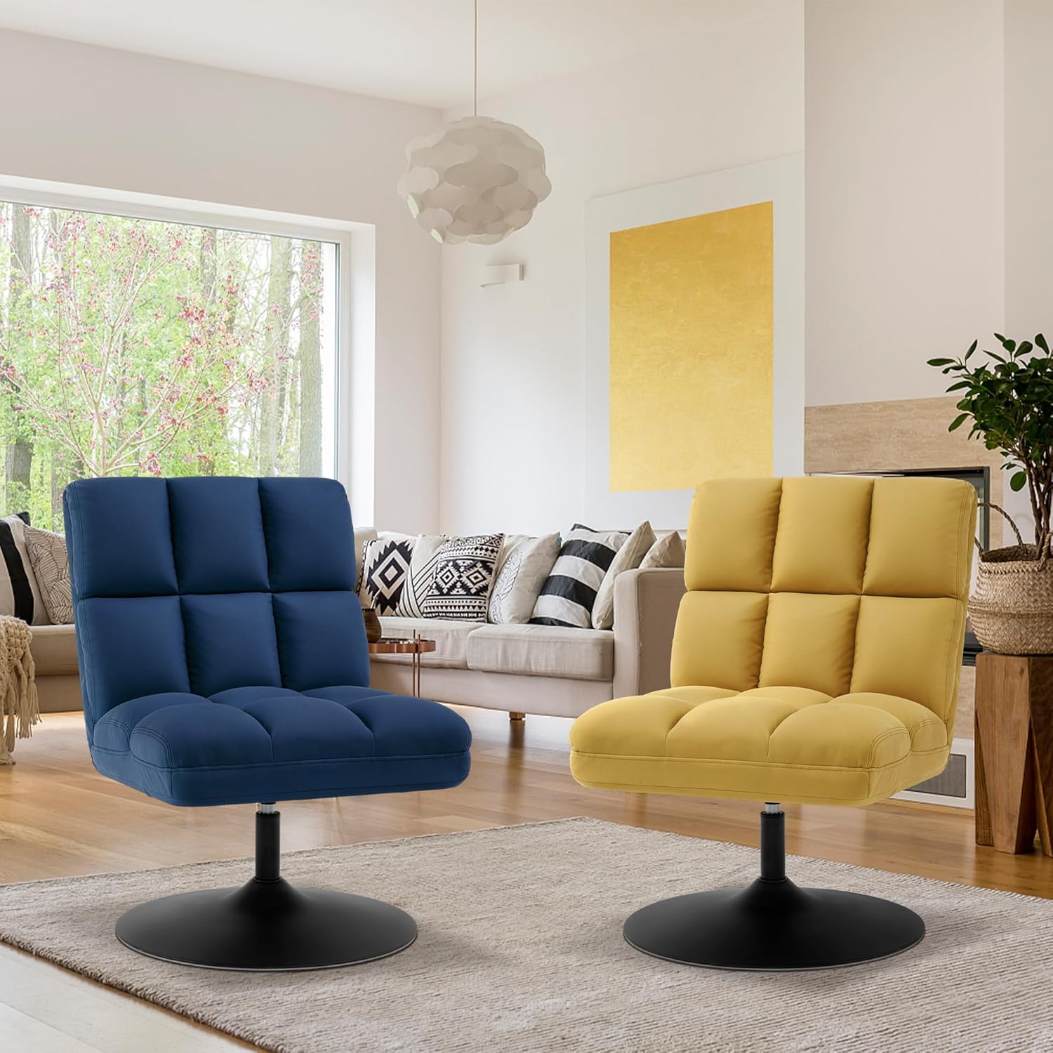 MCombo Sillas decorativas giratorias, silla tapizada sin brazos con costuras sin botones, sillas de ocio modernas para sala de estar, dormitorio