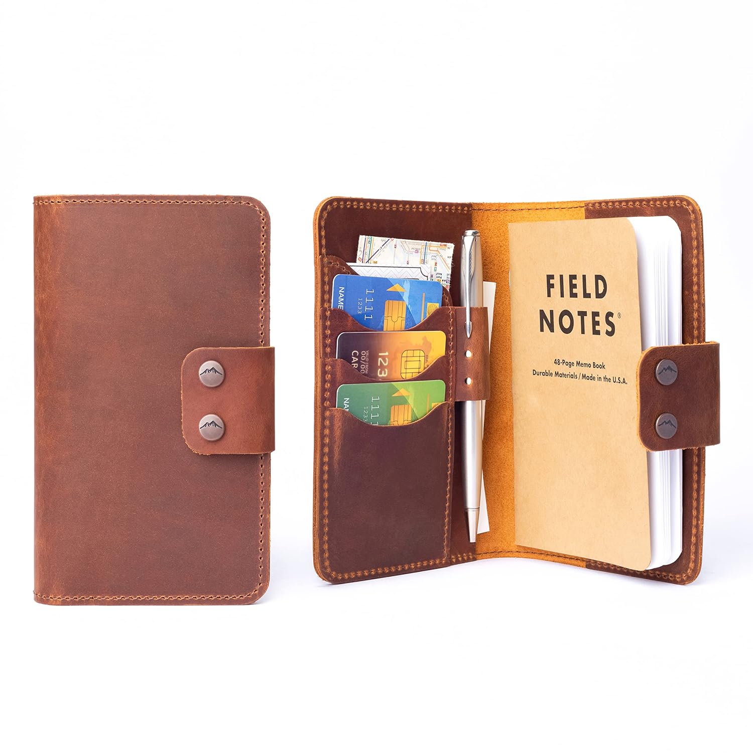 Personalized Authentic Refillable Leather Cover Compatible with Moleskine Cahier, Field Notes, 3.5″ x 5.5″ Notepad, Canyon