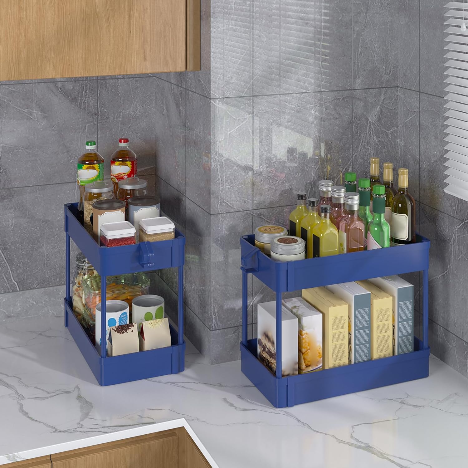 Organizador de almacenamiento para debajo del fregadero, cesta de almacenamiento de 2 niveles para debajo del baño, carrito de almacenamiento