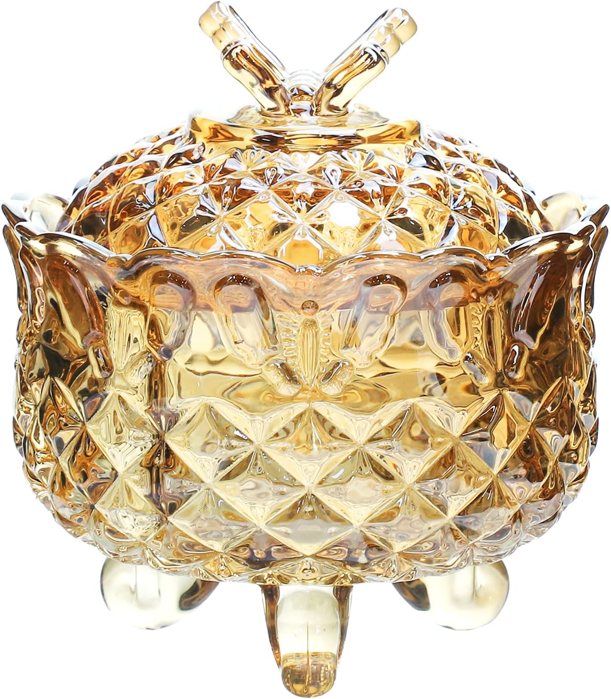 Royal – Caja para dulces de cristal en relieve con tapa, caja de joyería con pies, para caramelos, para boda, dulces, bufé, tarros de cocina, 10