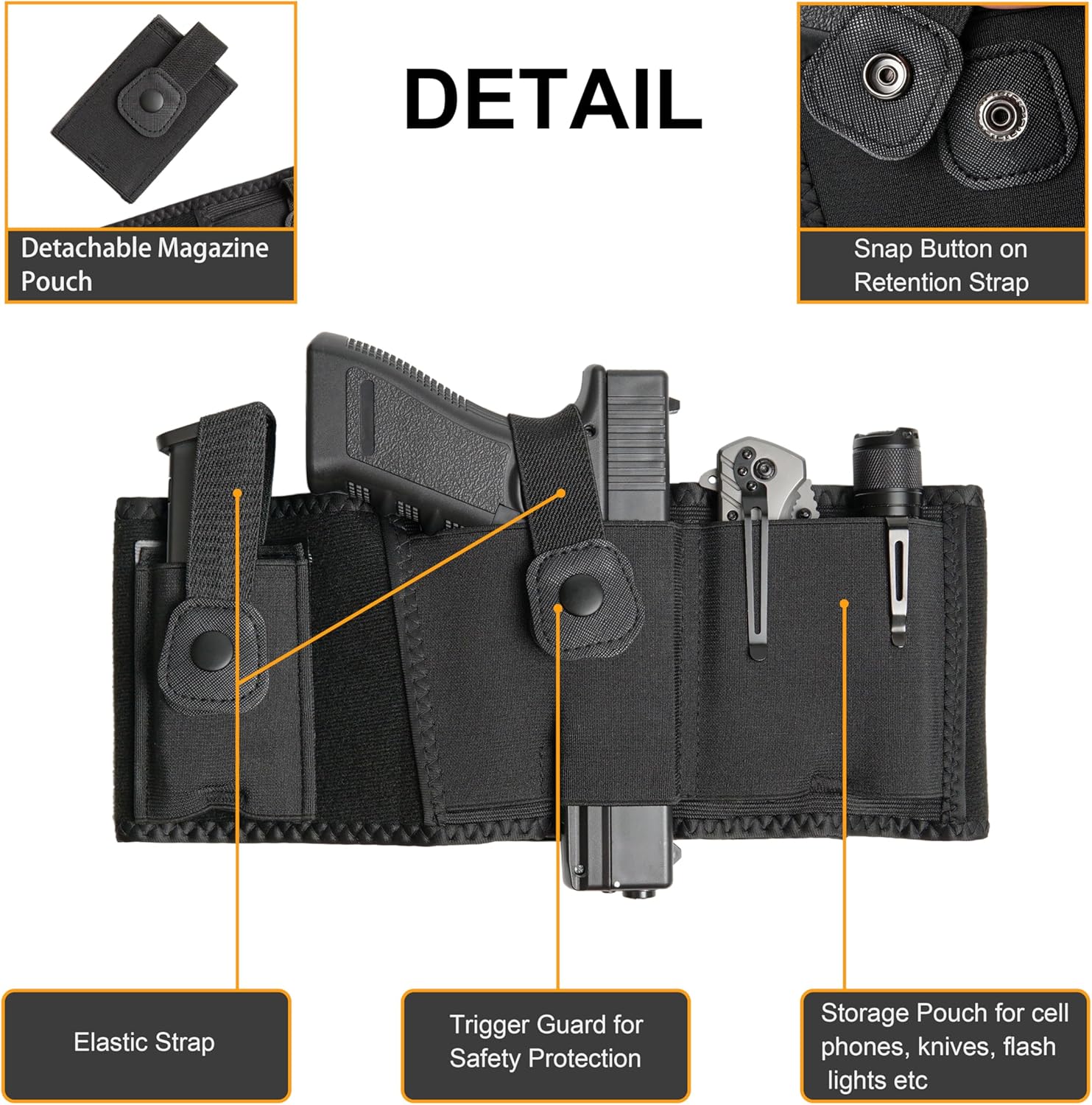 Funda de banda para el vientre para hombres y mujeres, funda de pistola para transporte oculto, se adapta a Glock, Smith Wesson, Ruger, Shield,