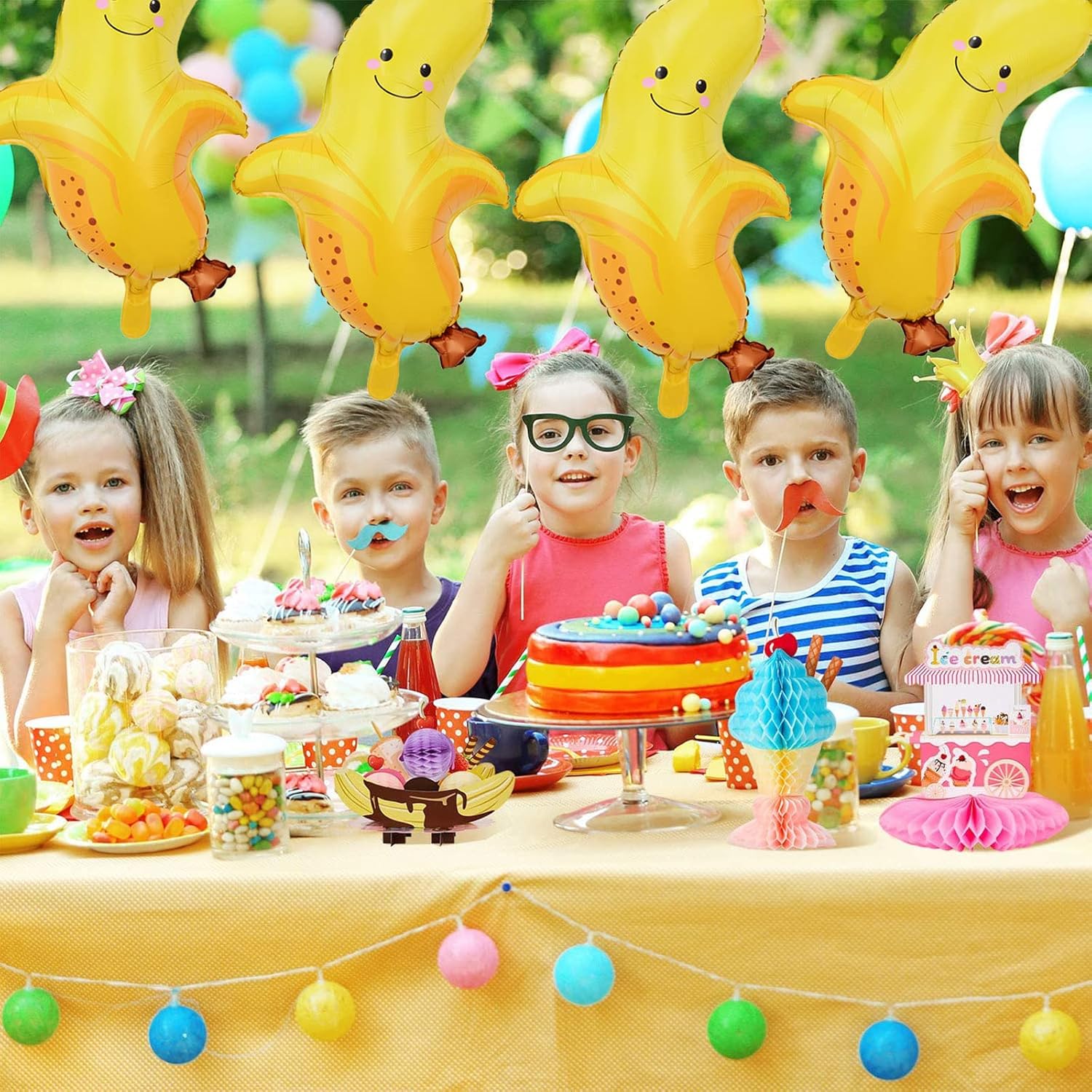 5 globos de plátanos grandes de papel de aluminio para cumpleaños, baby shower, boda, frutas y plátanos, suministros de decoración de fiestas