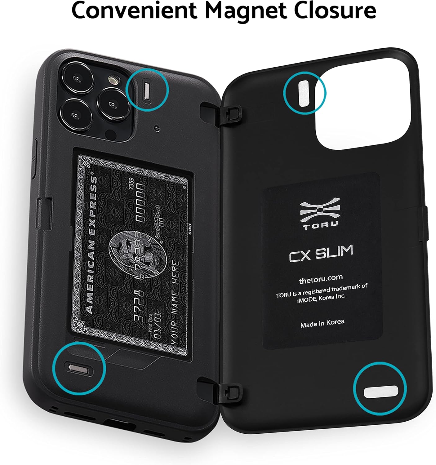 TORU CX – Funda magnética delgada para iPhone 13 Pro con tarjetero, color negro
