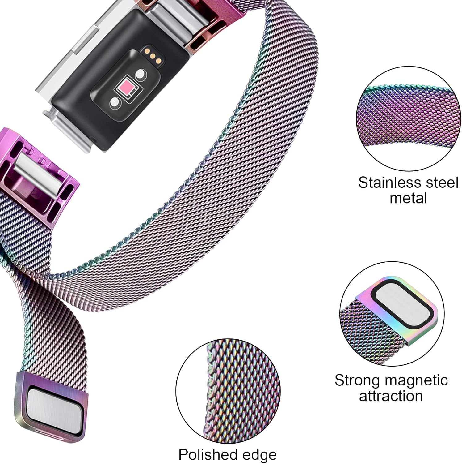 Correa de metal compatible con Fitbit Charge 2 bandas para mujeres y hombres, correa de repuesto ajustable de malla de acero inoxidable para Fitbit