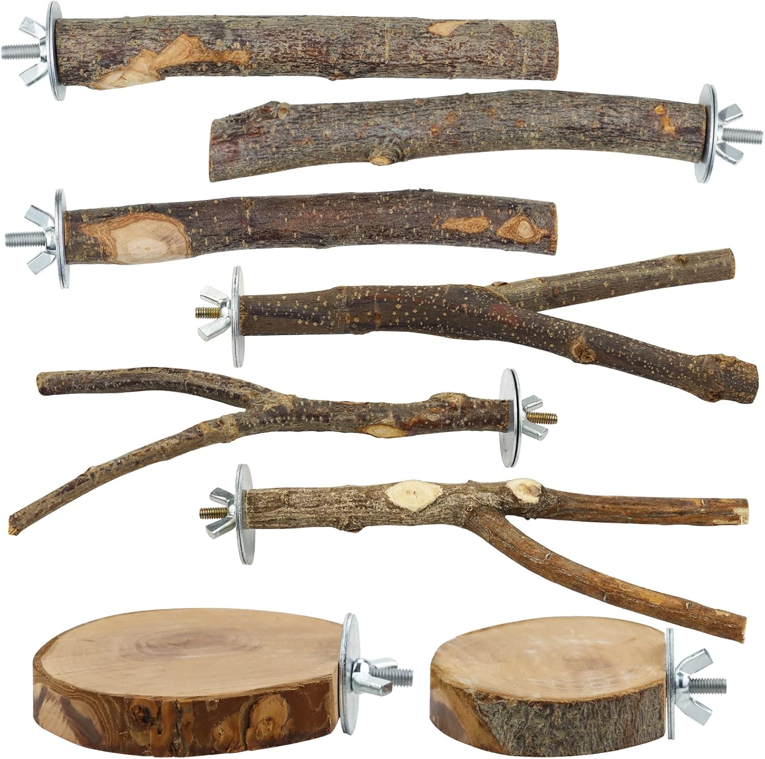 CZWESTC 8 piezas de madera natural para pájaros, perca de madera, soporte de tenedor, juguetes colgantes de múltiples ramas, plataforma de perca,